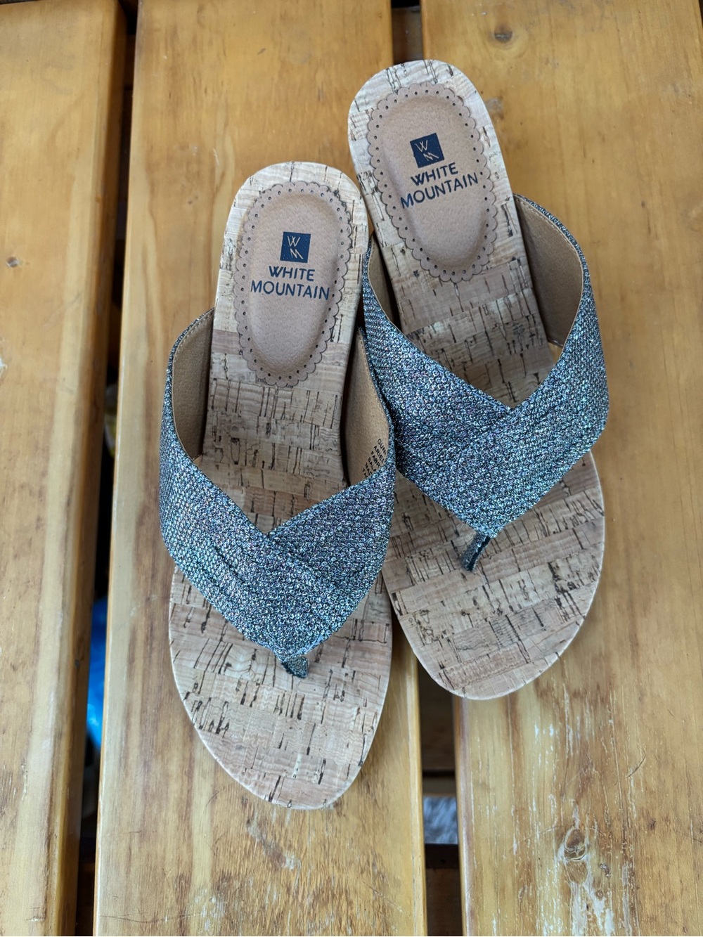 Gunmetal Glitter White Mountain Wedge Thong Sandals - Women - Picture 2 of 5